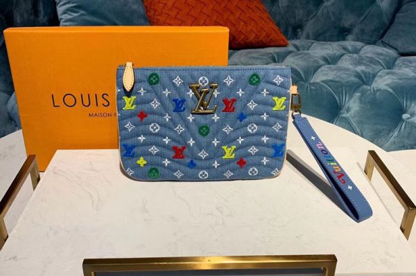 Replica Louis Vuitton M67531 LV New Wave Pochette Zip Bags Blue Monogram Denim