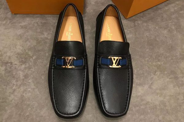 Replica Louis Vuitton LV Monte Carlo Moccasin Shoes Black Calf Leather Gold Buckle