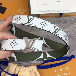 Replica Louis Vuitton M0151U LV Iconic 30mm Reversible Belt Khaki Green/Beige Monogram canvas Silver Hardware