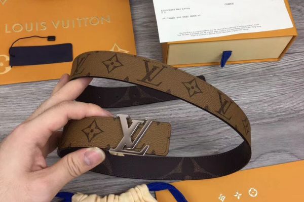 Replica Louis Vuitton M0149U LV Iconic 30mm Reversible Belt Brown Monogram canvas Silver Hardware