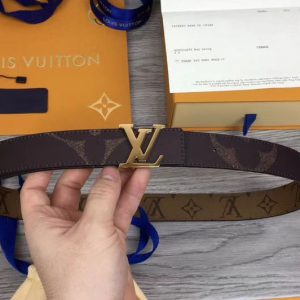 Replica Louis Vuitton M0149U LV Iconic 30mm Reversible Belt Brown Monogram canvas Gold Hardware