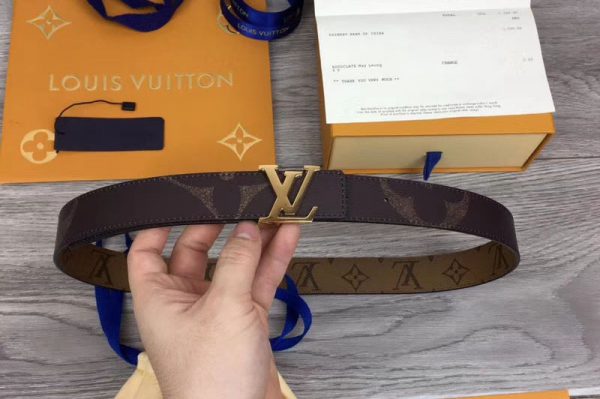 Replica Louis Vuitton M0149U LV Iconic 30mm Reversible Belt Brown Monogram canvas Gold Hardware