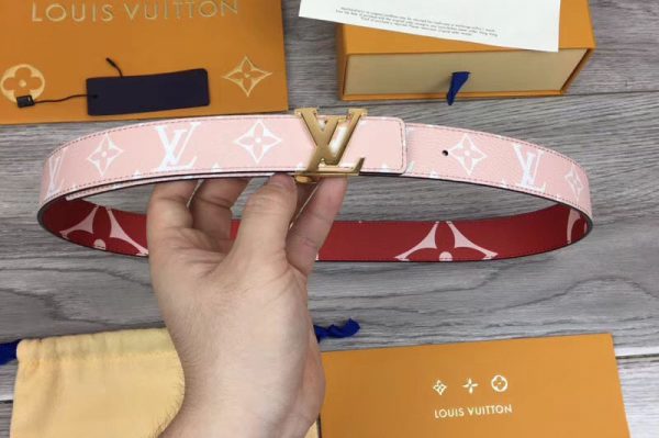 Replica Louis Vuitton M0150U LV Iconic 30mm Reversible Belt Red/Pink Monogram canvas Gold Hardware