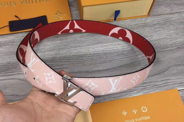 Replica Louis Vuitton M0150U LV Iconic 30mm Reversible Belt Red/Pink Monogram canvas Silver Hardware