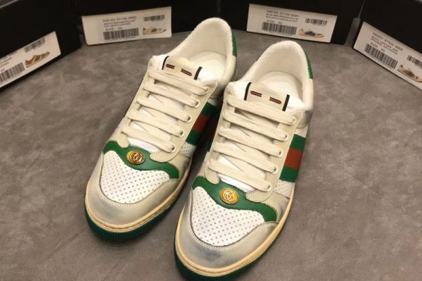 Replica Gucci ‎546163 Screener leather sneaker Green and white leather