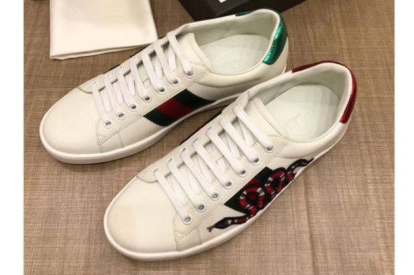 Replica Gucci 456230 Ace embroidered sneaker With Embroidered Kingsnake White Leather Mens and Women Size