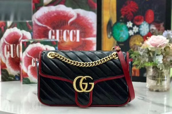 Replica Gucci 443497 GG Marmont small shoulder bags Black leather