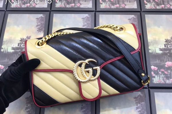 Replica Gucci 443497 GG Marmont small shoulder bags beige/black leather