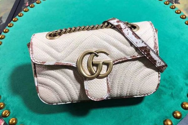 Replica Gucci 446744 GG Marmont raffia Mini shoulder bags beige raffia