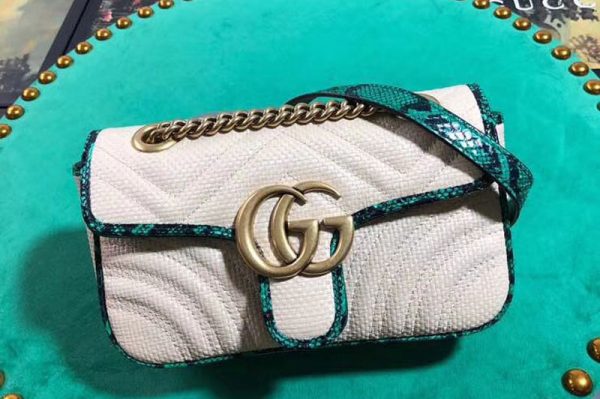 Replica Gucci 446744 GG Marmont raffia Mini shoulder bags beige and Green raffia