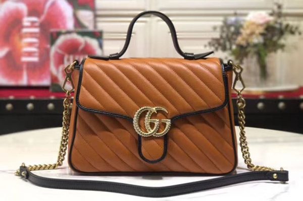 Replica Gucci 498110 GG Marmont small top handle bag cognac leather