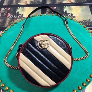 Replica Gucci 550154 GG Marmont mini round shoulder bag beige/black leather