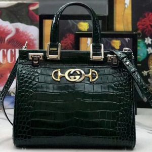 Replica Gucci 569712 Zumi Leather small top handle bags Black Green Leather