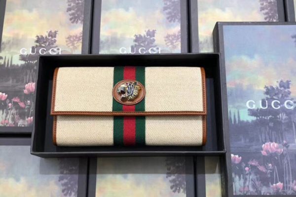 Replica Gucci 573789 Rajah continental wallet Beige vintage canvas