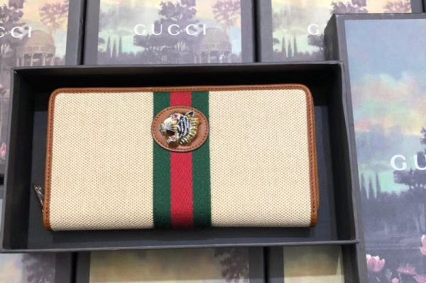 Replica Gucci 573791 Rajah zip around wallet Beige vintage canvas