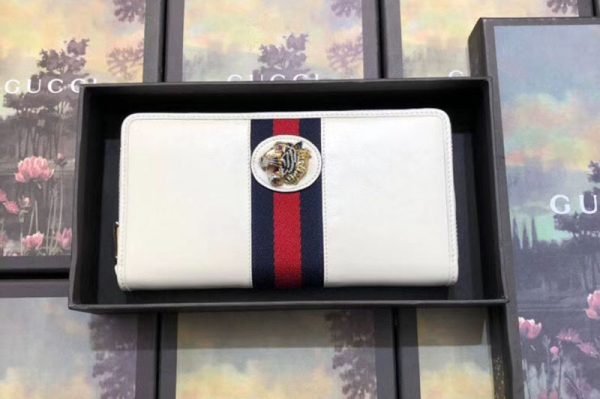 Replica Gucci 573791 Rajah zip around wallet White leather