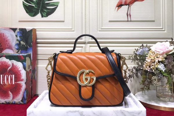 Replica Gucci 583571 GG Marmont mini top handle bags cognac leather