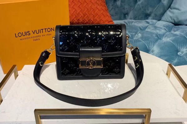 Replica Louis Vuitton M44580 LV Mini Dauphine Black Monogram Vernis