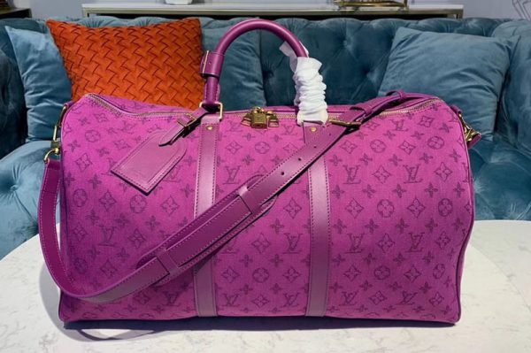 Replica Louis Vuitton M44644 LV Keepall Bandouliere 50 Bags Purple Monogram Denim