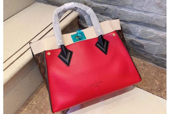 Replica Louis Vuitton M53824 LV On My Side Twist calfskin and Monogram Canvas on Red Nappa Softy leather