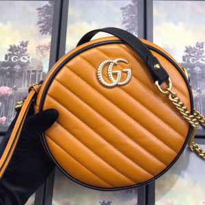 Replica Gucci 550154 GG Marmont mini round shoulder bags cognac leather