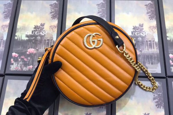 Replica Gucci 550154 GG Marmont mini round shoulder bags cognac leather