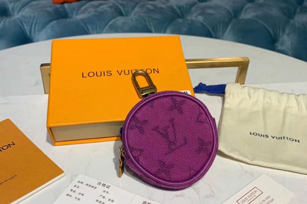 Replica Louis Vuitton M68291 LV Purple Monogram Denim Bag Charm Key Holder