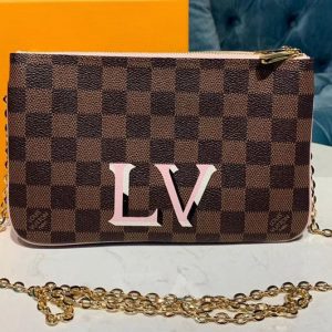 Louis Vuitton N60254 LV Pochette Double Zip Bags Damier Ebene Canvas