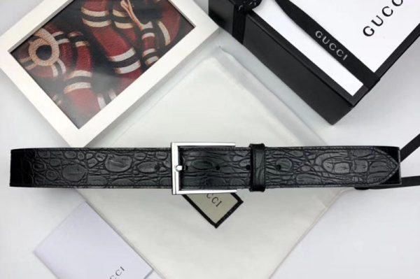 Replica Gucci Crocodile 35mm belt with Rectangular buckle Black