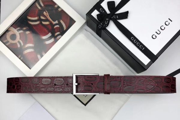 Replica Gucci Crocodile 35mm belt with Rectangular buckle Brown