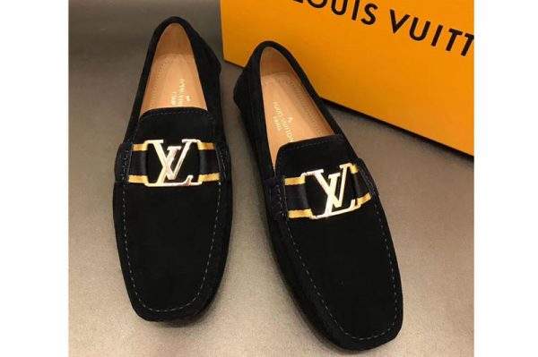 Replica Louis Vuitton LV Monte Carlo Moccasin Shoes Black Suede Leather