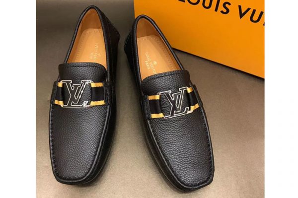 Replica Louis Vuitton LV Monte Carlo Moccasin Shoes Black and Yellow Calf Leather