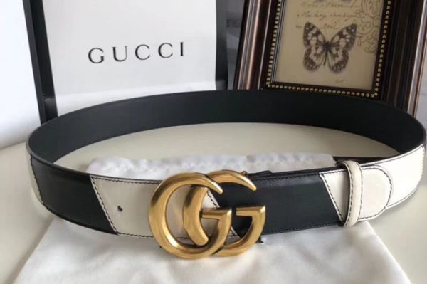 Replica Gucci 582348 40cm Leather belt with Double G buckle Black and White Leather