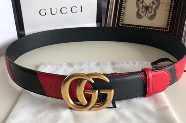 Replica Gucci 582348 40cm Leather belt with Double G buckle Black and Red Leather