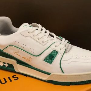 Replica Louis Vuitton 1A54HS LV Trainer Sneaker and Shoes Green Calf Leather