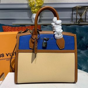 Replica Louis Vuitton M55062 LV Classic City Steamer Bags Blue/Beige Taurillon leather