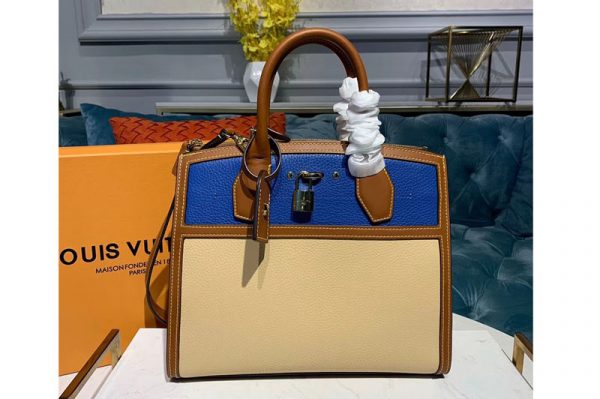 Replica Louis Vuitton M55062 LV Classic City Steamer Bags Blue/Beige Taurillon leather