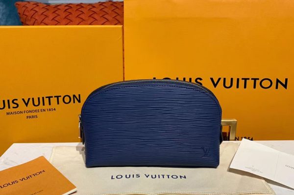 Replica Louis Vuitton M40638 LV Cosmetic Pouch PM Bags Blue Epi Leather