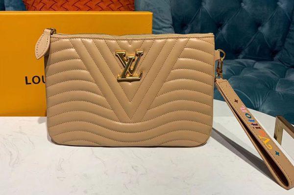 Replica Louis Vuitton M68478 LV New Wave zip pochette Bags Beige Calf leather