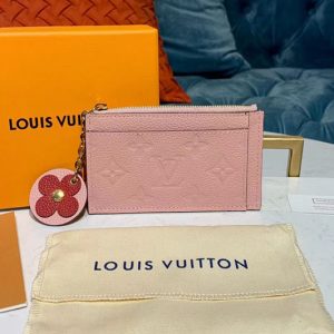 Replica Louis Vuitton M67853 LV Zipped Card Holder Pink Monogram Empreinte leather