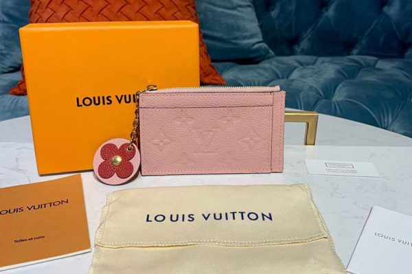 Replica Louis Vuitton M67853 LV Zipped Card Holder Pink Monogram Empreinte leather