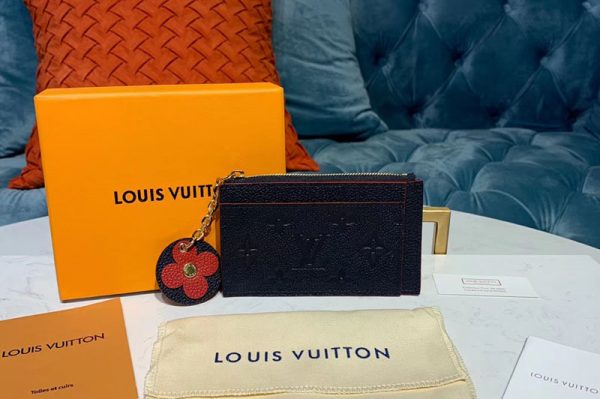 Replica Louis Vuitton M68338 LV Zipped Card Holder Navy Blue Monogram Empreinte leather