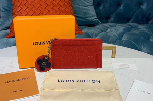 Replica Louis Vuitton M68338 LV Zipped Card Holder Red Monogram Empreinte leather