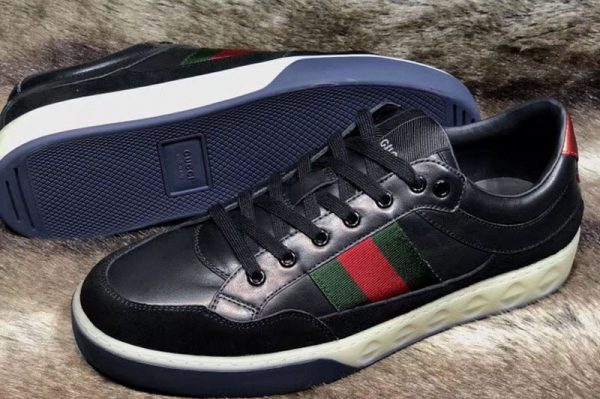 Replica Gucci 386750 Ace leather sneaker and shoes Black Leather