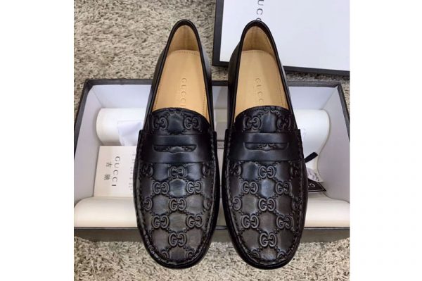 Replica Gucci 431063 Signature driver Shoes Black Leather