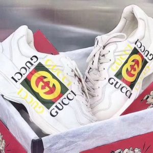 Replica Gucci ‎500878 Rhyton Gucci logo leather sneaker and Shoes White Leather