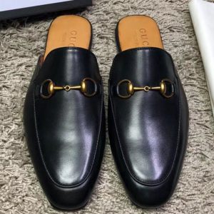 Replica Gucci ‎426219 Leather Horsebit slipper and shoes Black Leather