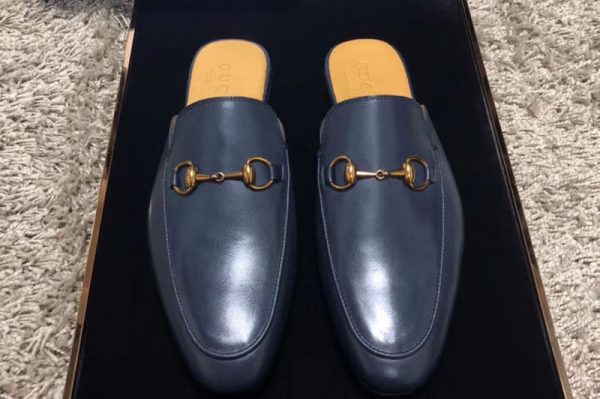 Replica Gucci ‎426219 Leather Horsebit slipper and shoes Blue Leather