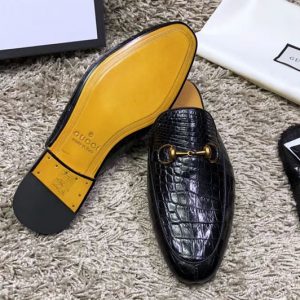 Replica Gucci ‎426219 Leather Horsebit slipper and shoes Black Real Crocodile Leather