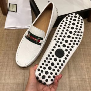 Replica Gucci 450892 Leather driver with Web Shoes White Leather